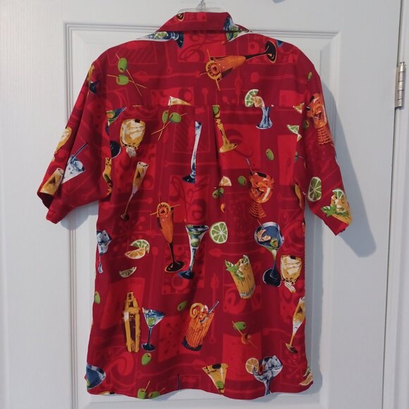Bill Blass Shirt Men Small Red Button Down Short Sleeve Cocktails Martini Fun - Picture 2 of 7